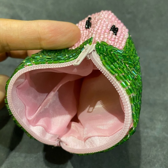 Pink Strawberry Coin Purse Handmade Kawaii Beaded Trinket Gift Case Wallet Jewel - Picture 2 of 4